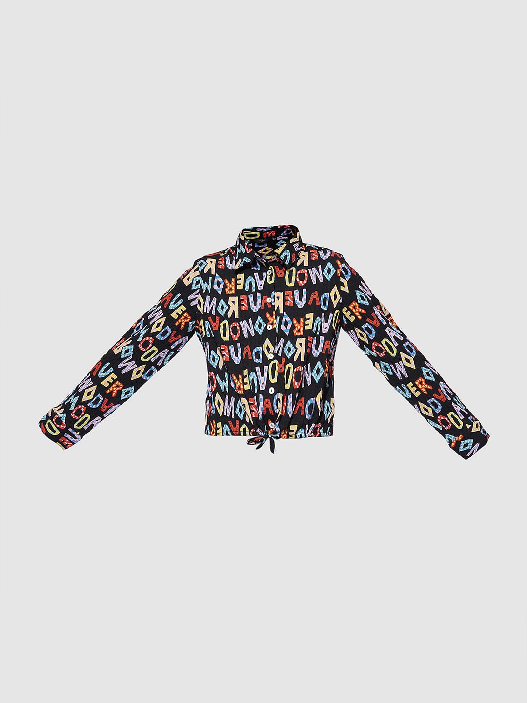 Girls Black Alphabet Print Co-Ord Set Shirt