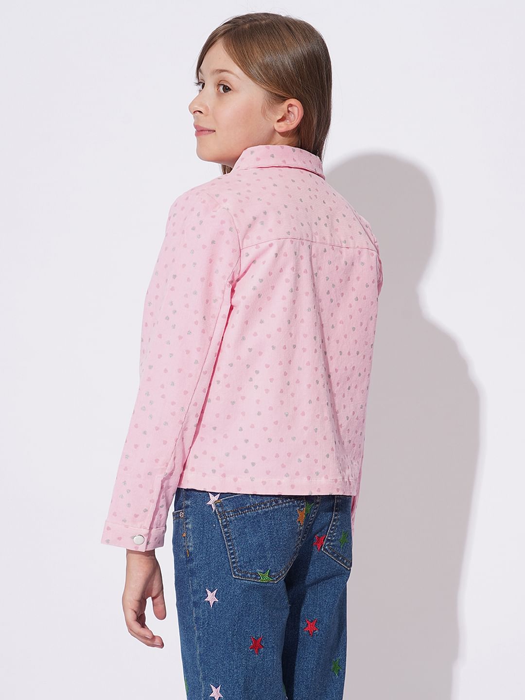 Girls Pink Printed Corduroy Shirt