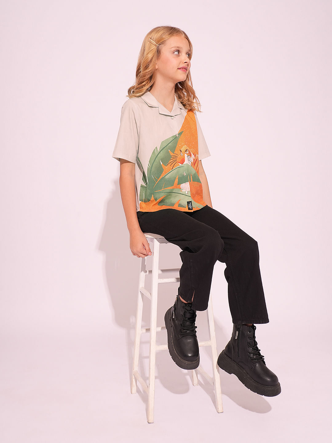 X Jungle Book Beige Printed Short Sleeves Shirt