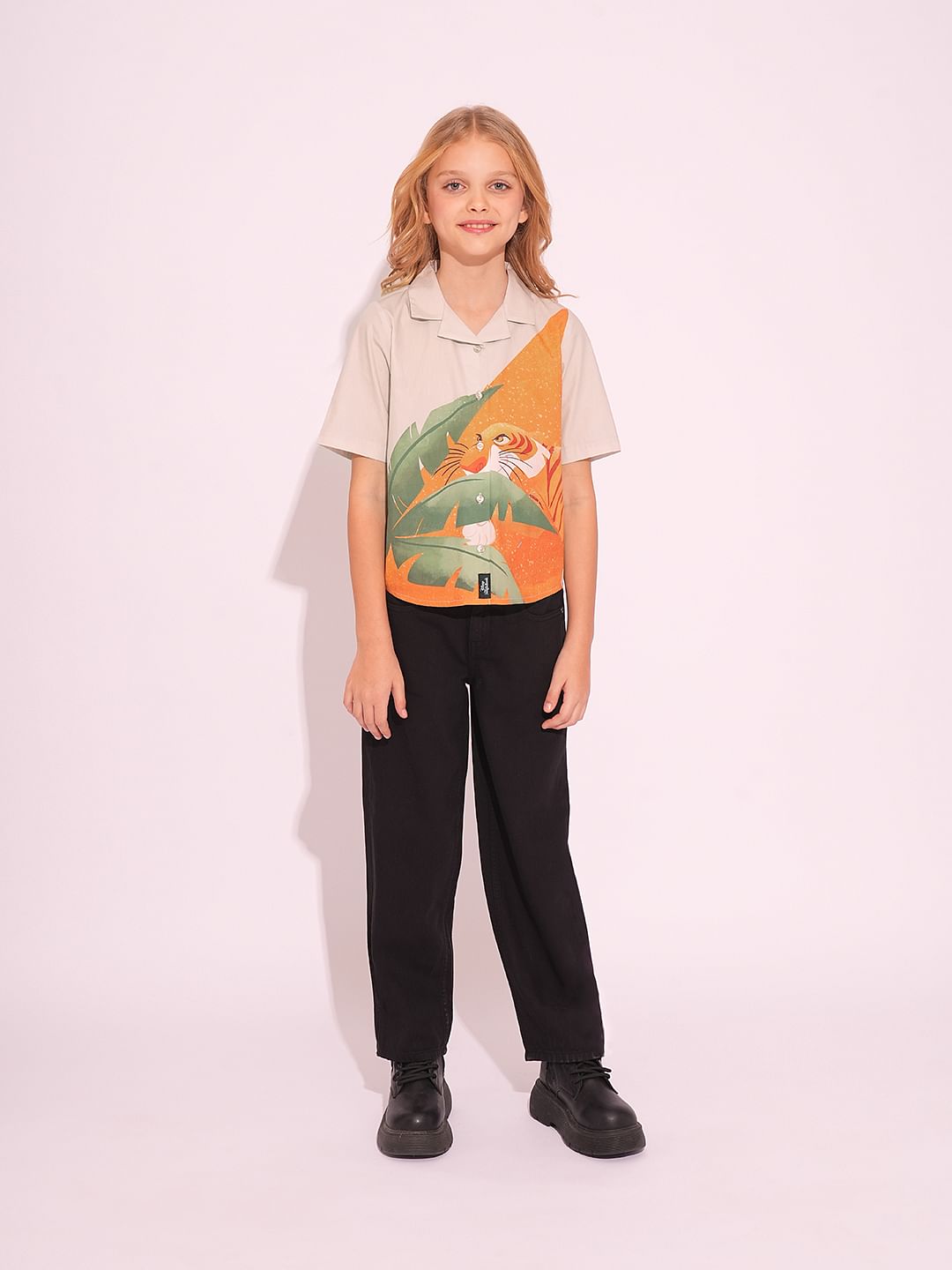 X Jungle Book Beige Printed Short Sleeves Shirt