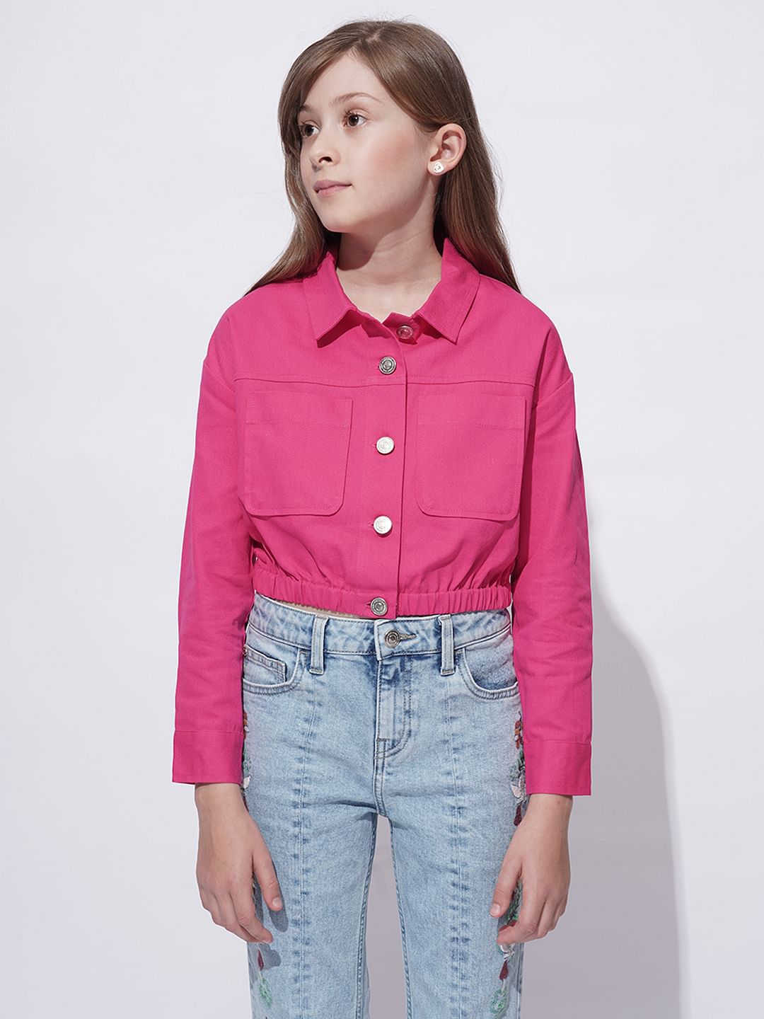 Girls Pink Cropped Shirt