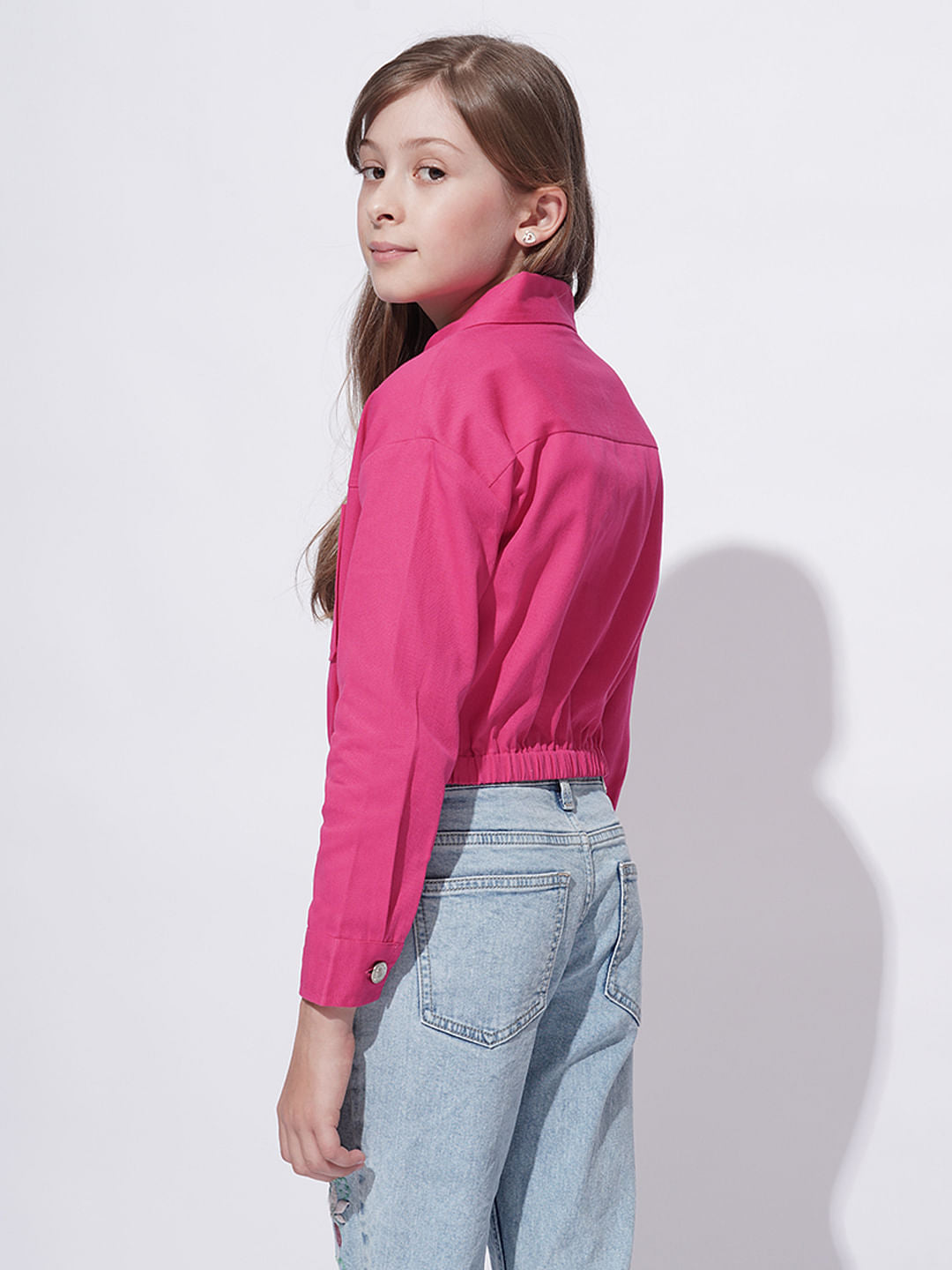 Girls Pink Cropped Shirt