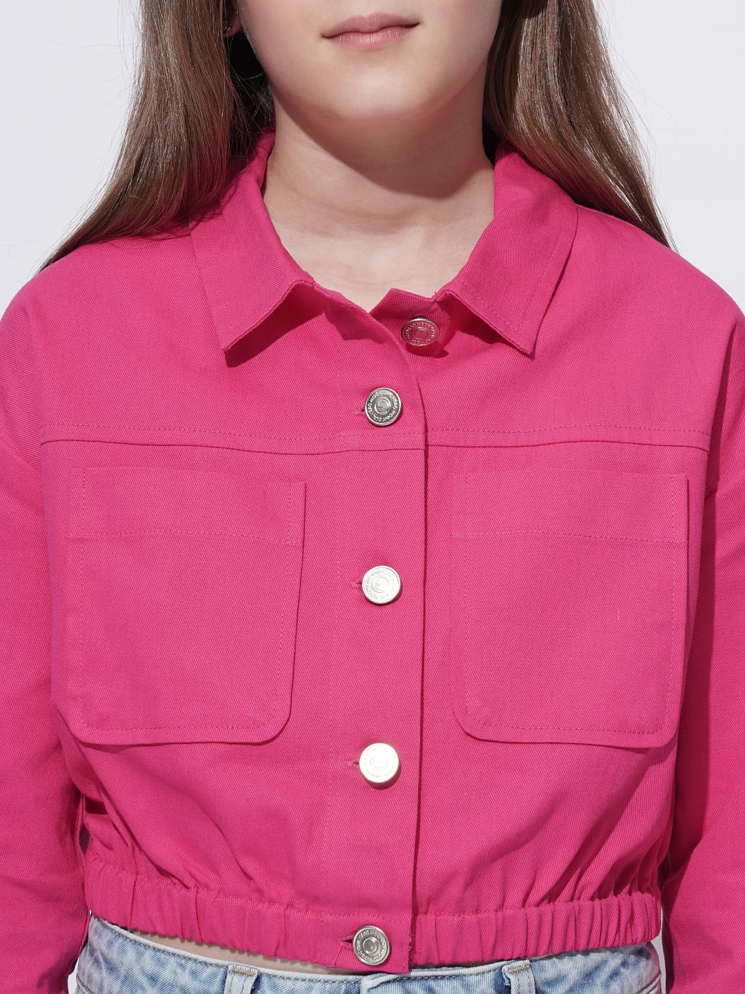 Girls Pink Cropped Shirt