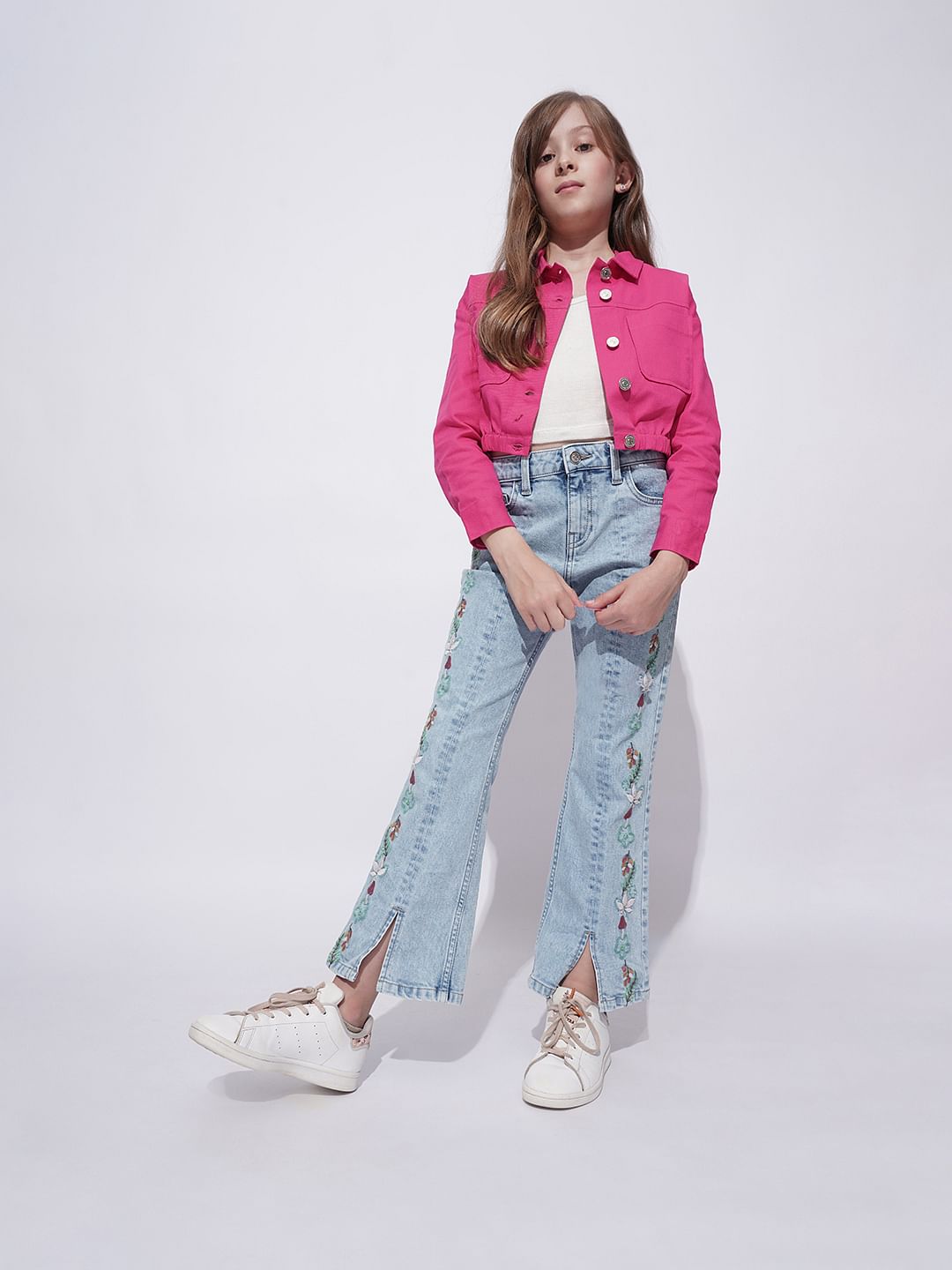 Girls Pink Cropped Shirt