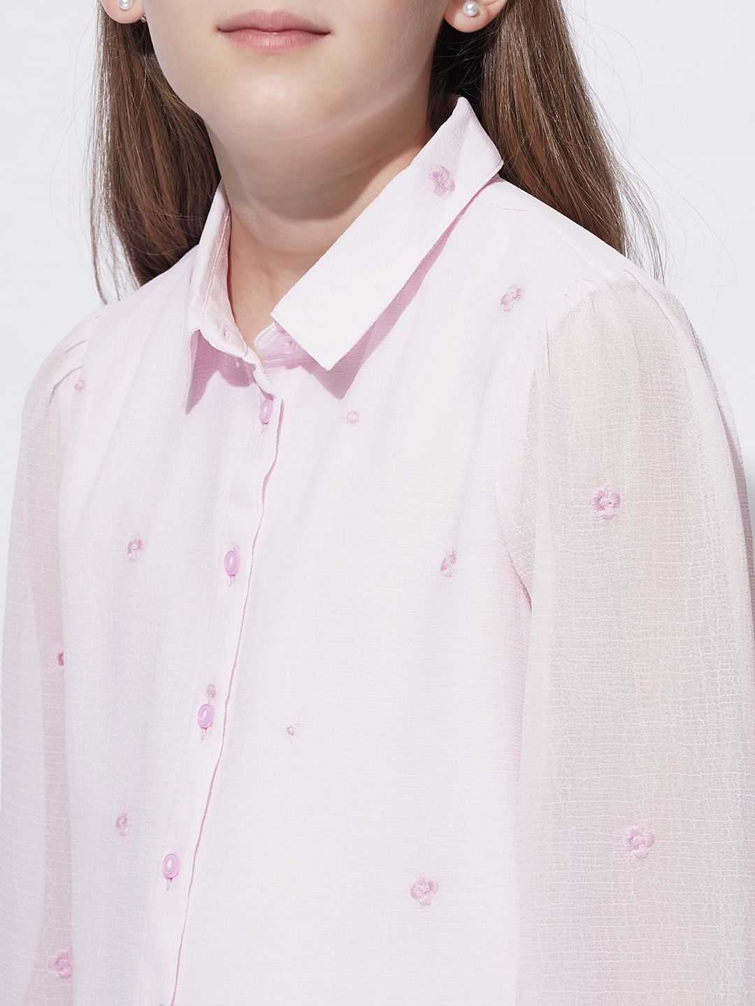 Girls Light Pink Embroidered Shirt