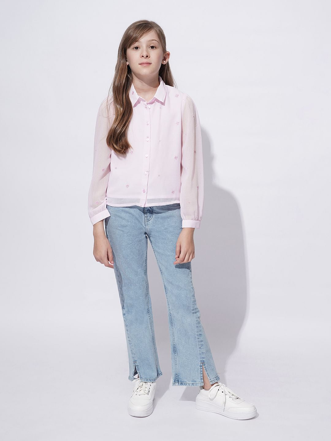 Girls Light Pink Embroidered Shirt