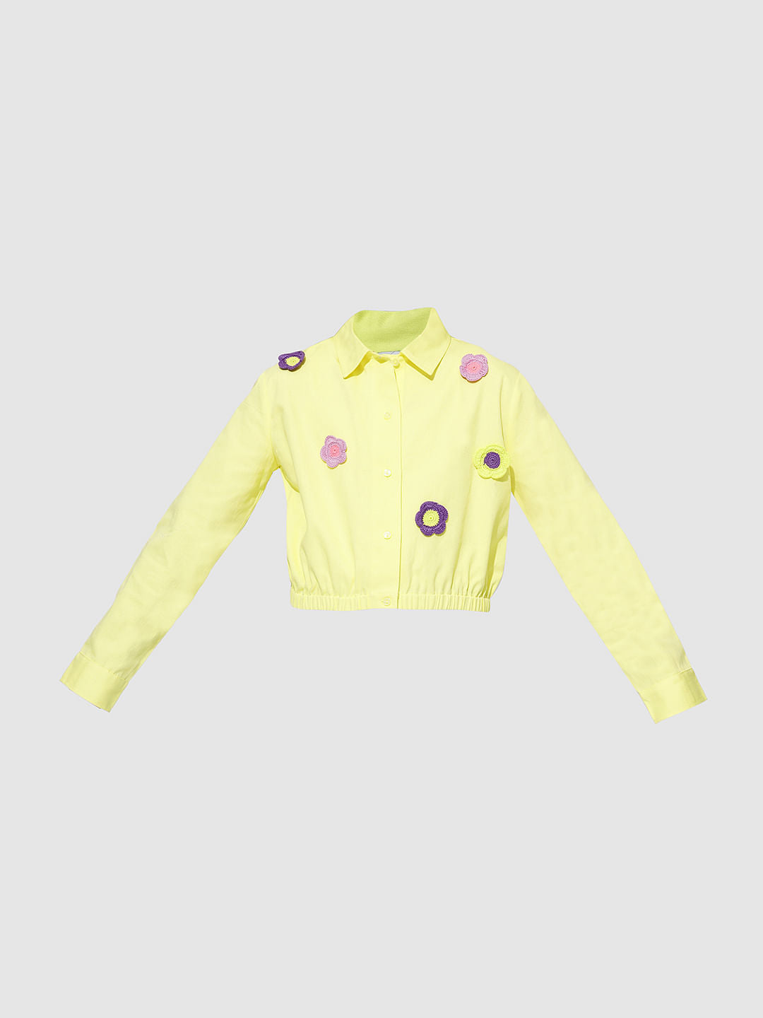 Girls Yellow Crochet Floral Patch Shirt