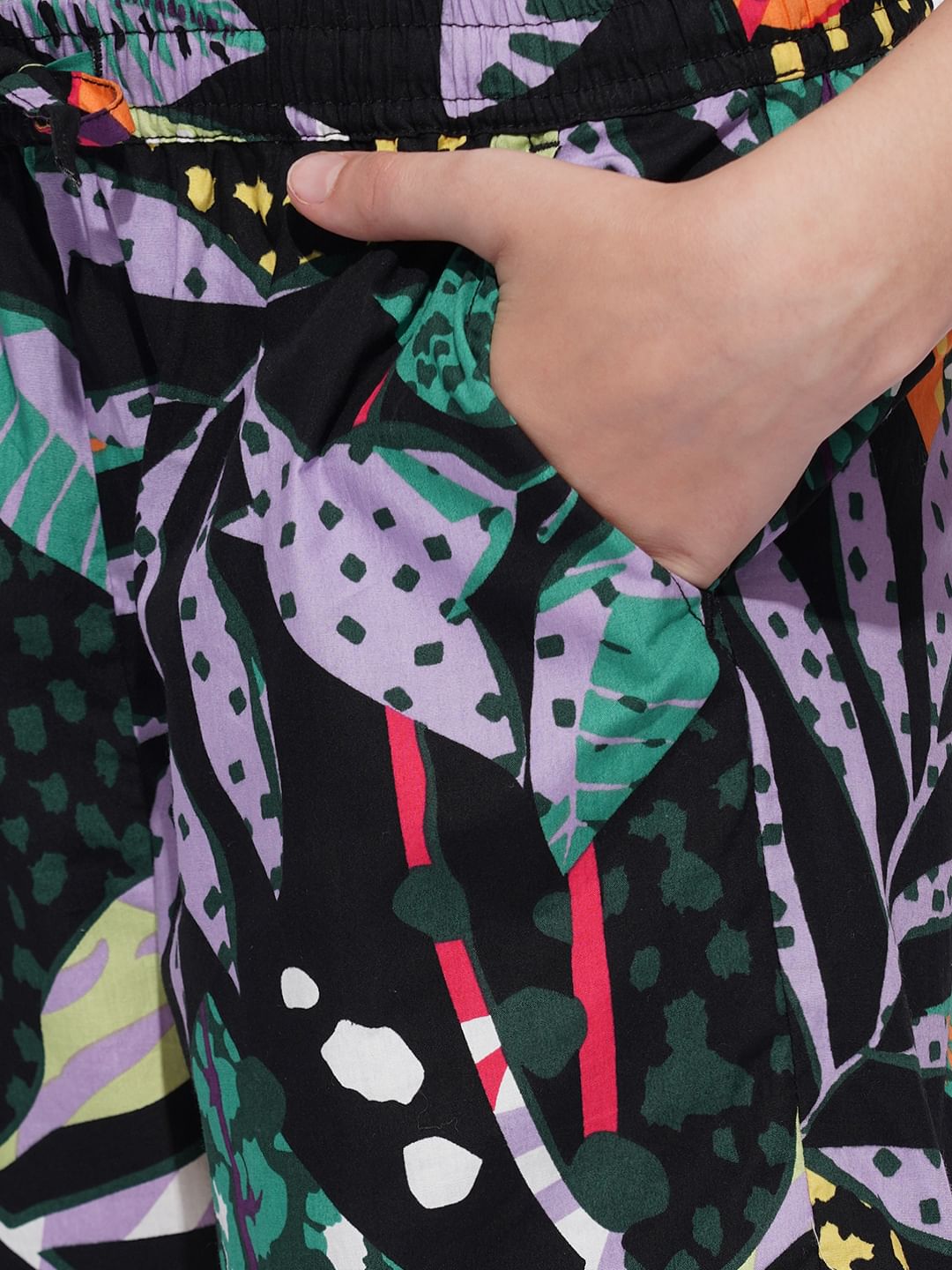 Girls Black Tropical Print Co-Ord Set Shorts