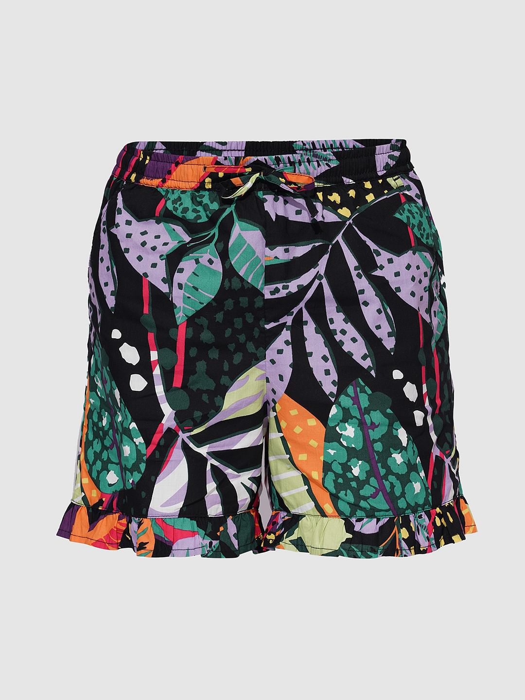 Girls Black Tropical Print Co-Ord Set Shorts