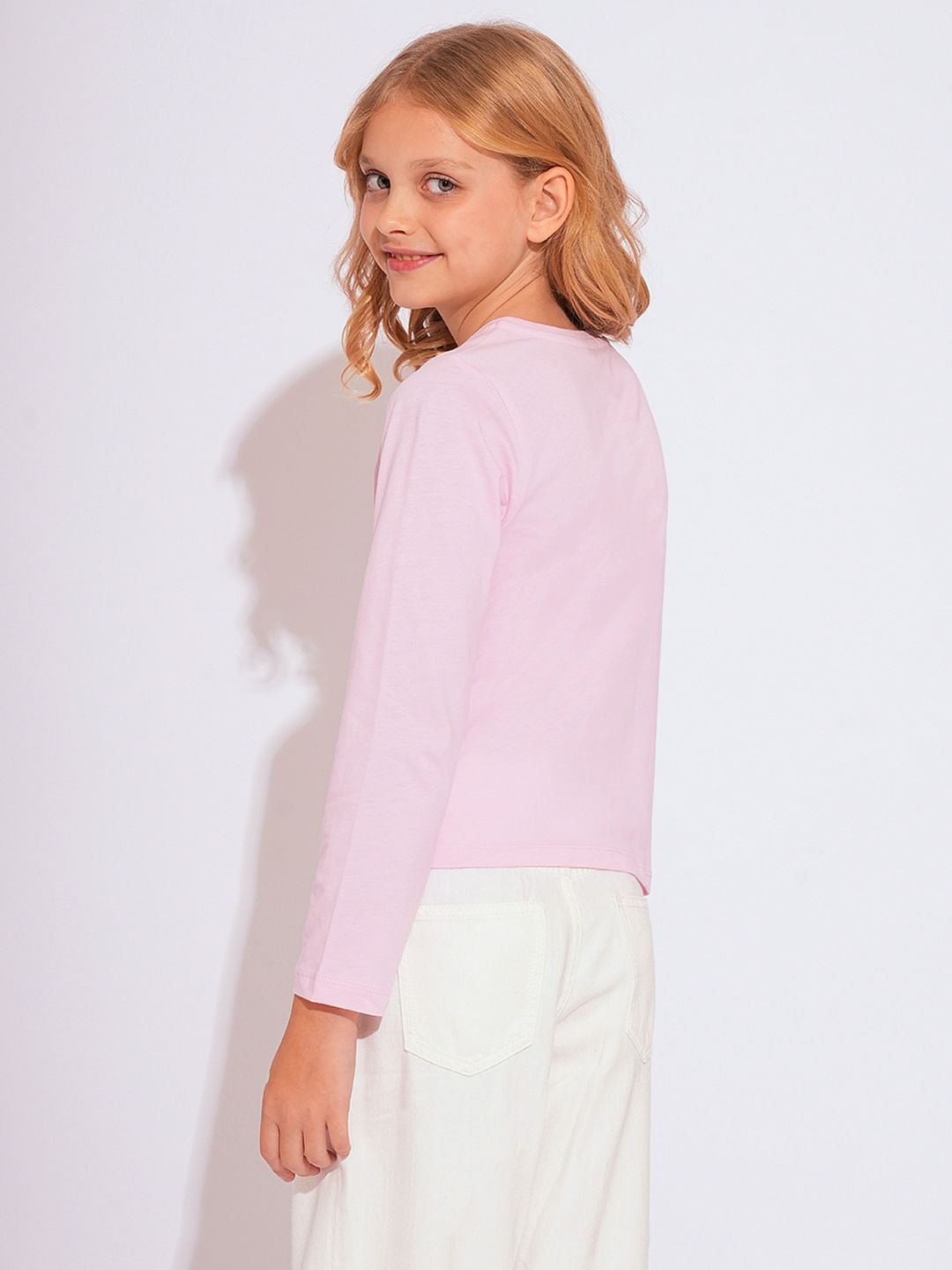 Girls Pink Embossed Text T-Shirt