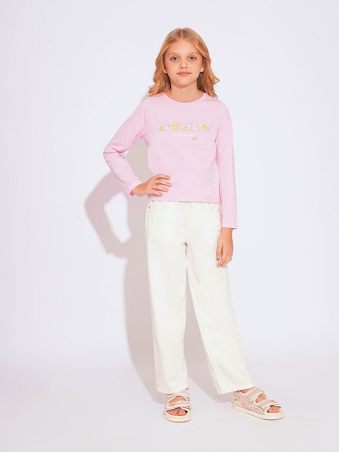 Girls Pink Embossed Text T-Shirt