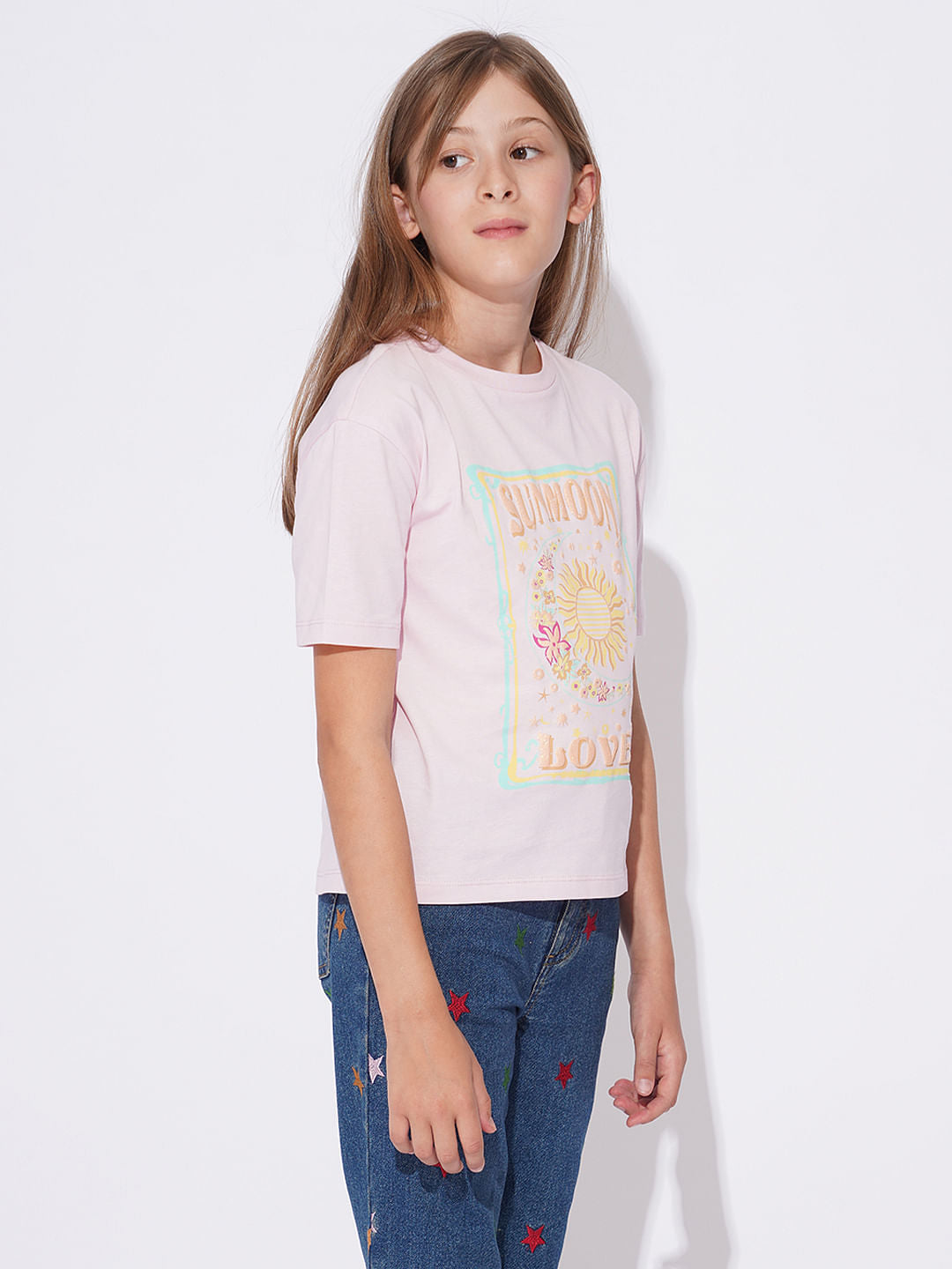 Girls Pink Printed T-Shirt