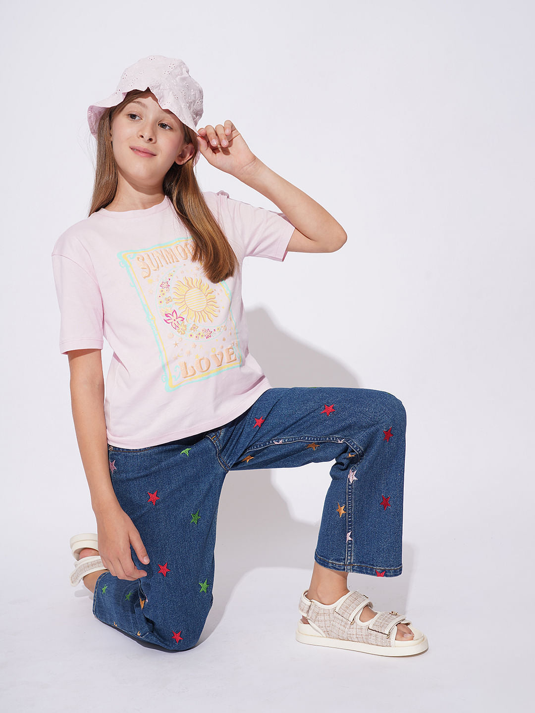 Girls Pink Printed T-Shirt