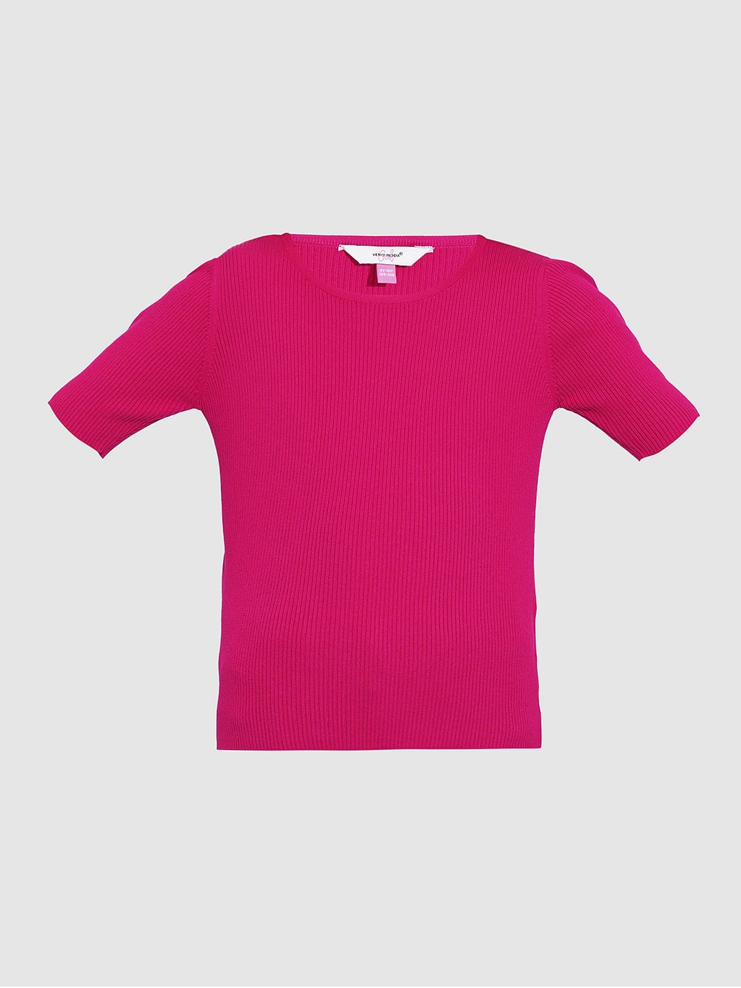 Girls Pink Ribbed Knitted Top