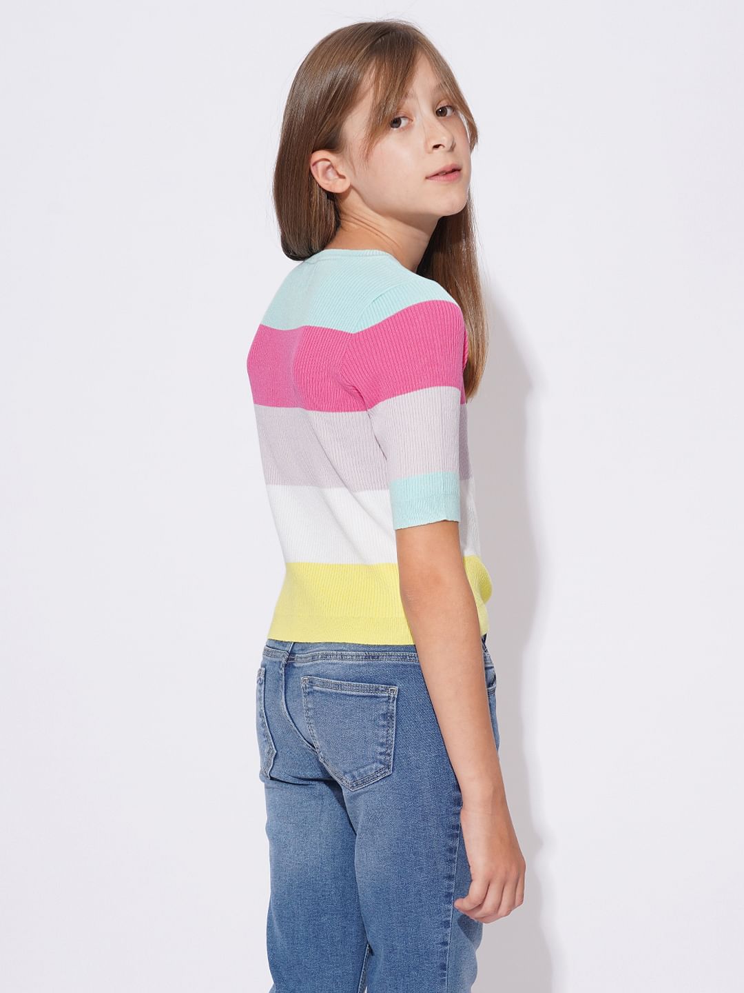 Girls Pink Colourblocked Knit Top