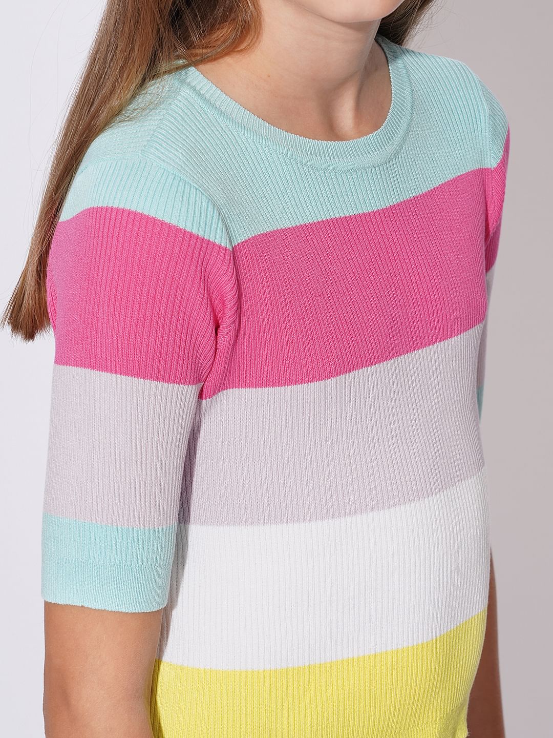 Girls Pink Colourblocked Knit Top