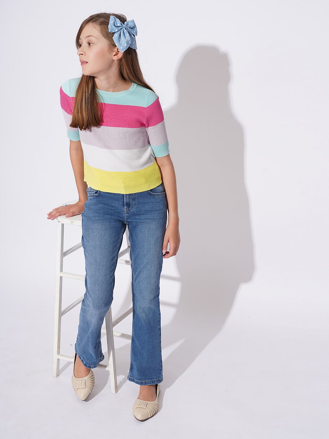 Girls Pink Colourblocked Knit Top