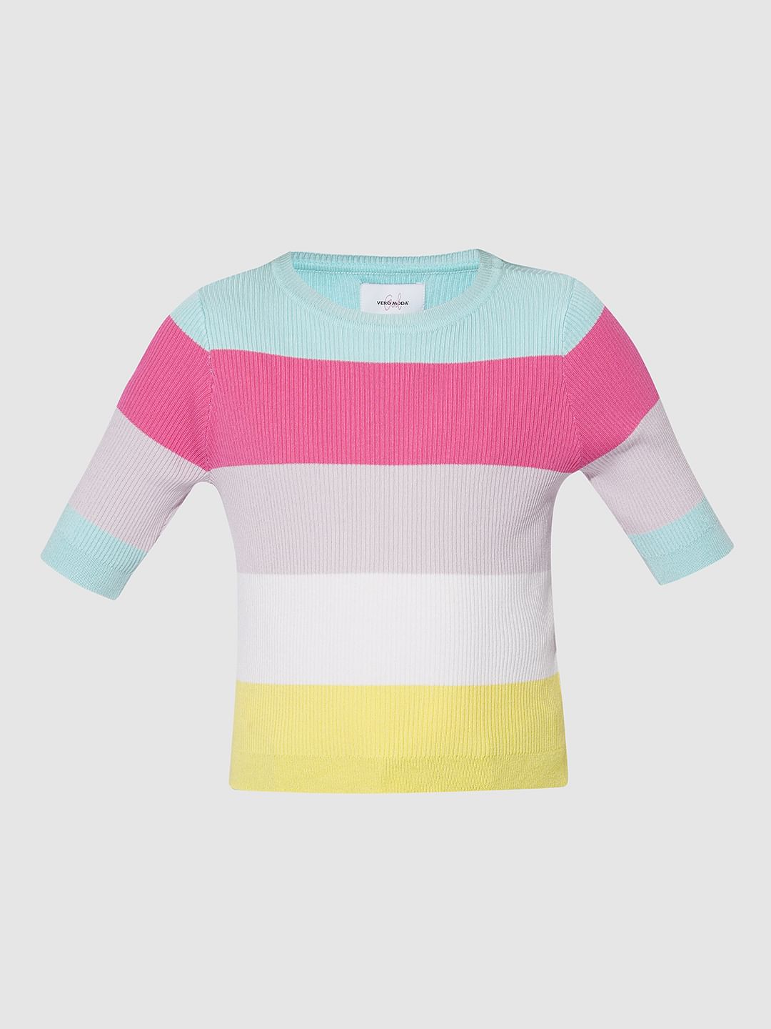 Girls Pink Colourblocked Knit Top