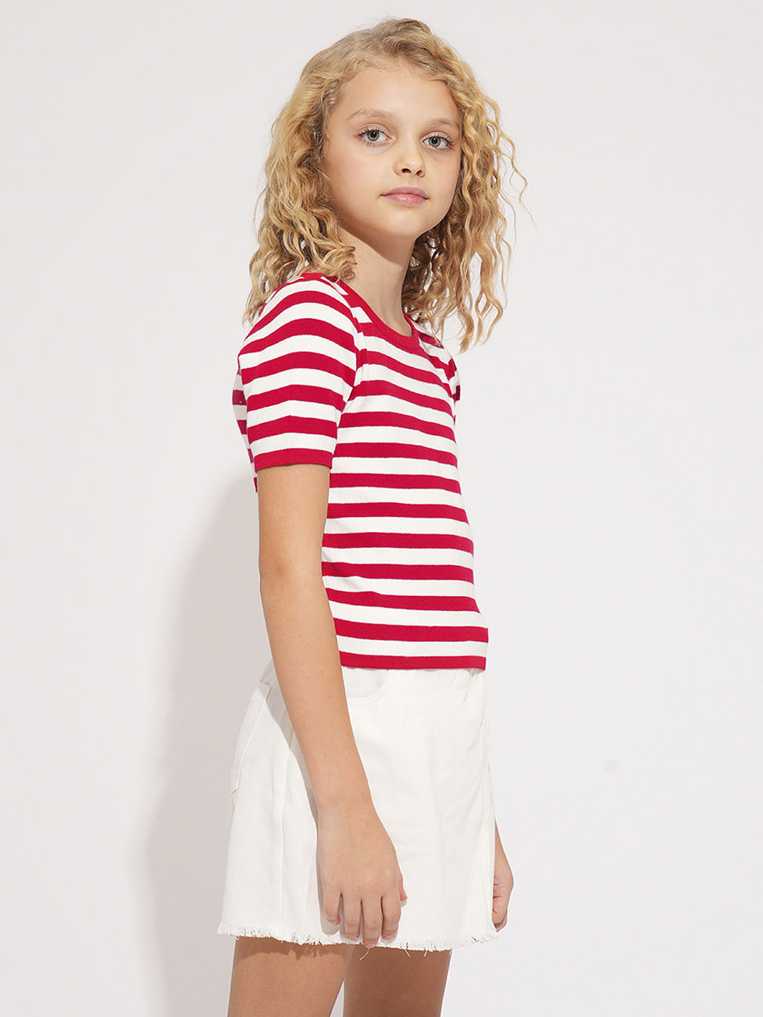 Girls Red Striped Knitted Top