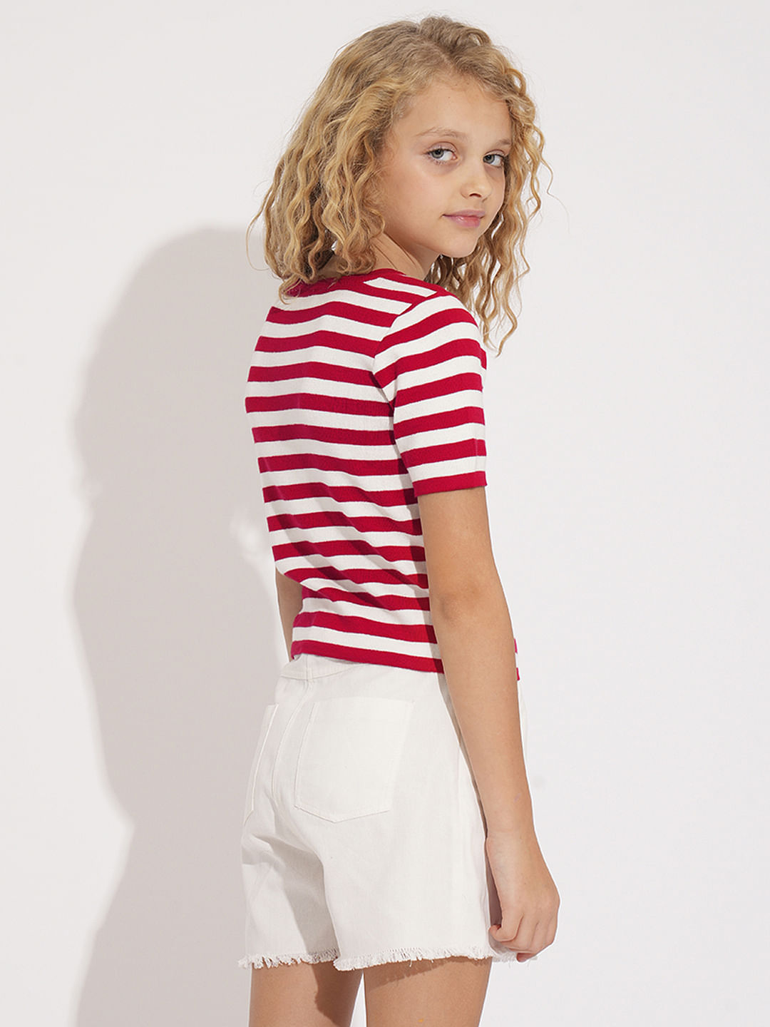 Girls Red Striped Knitted Top