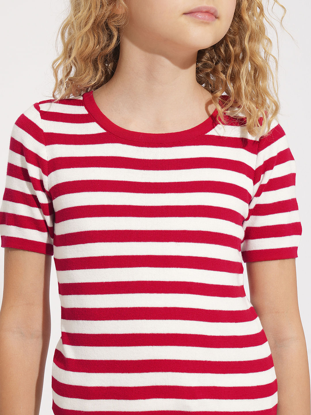 Girls Red Striped Knitted Top