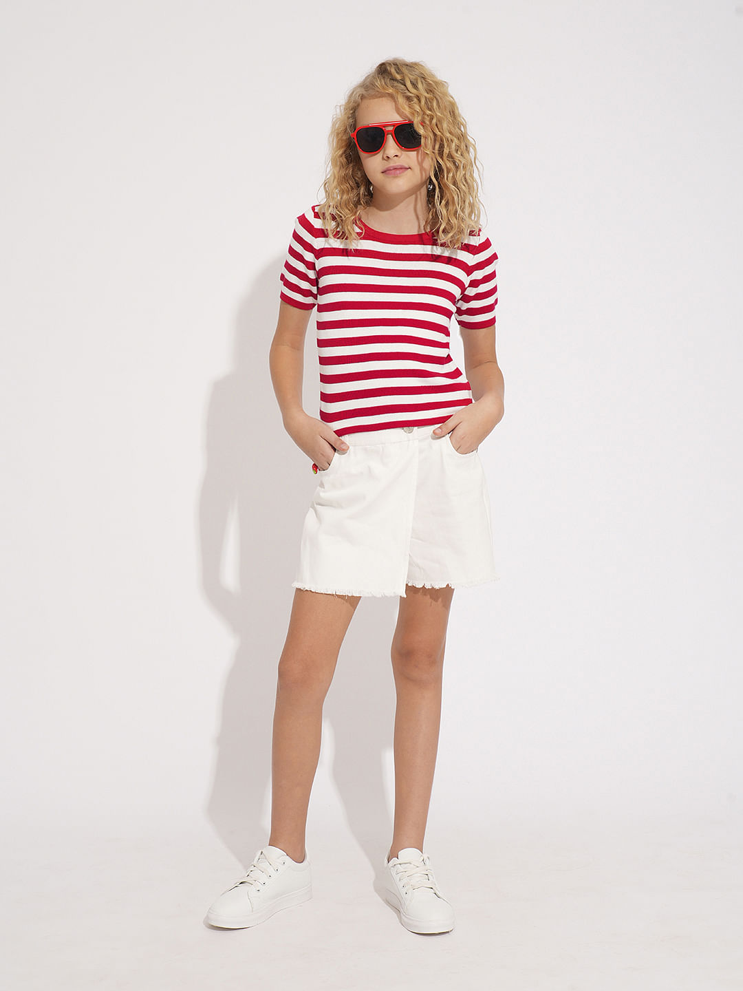 Girls Red Striped Knitted Top