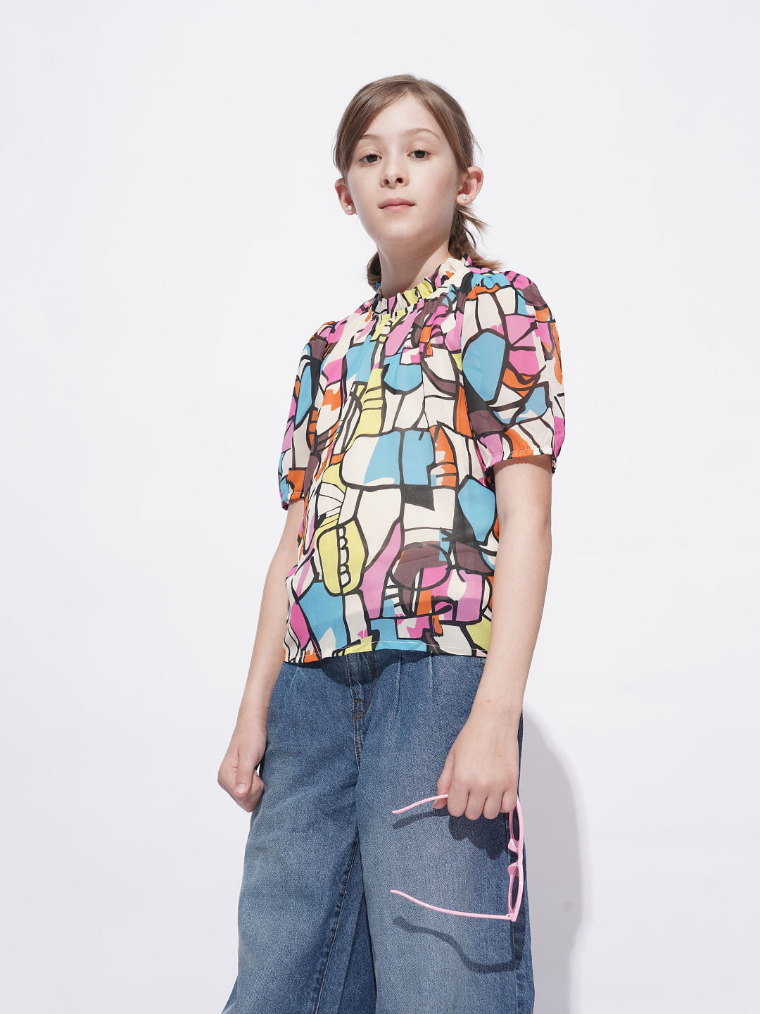 Girls Pink Abstract Print Top