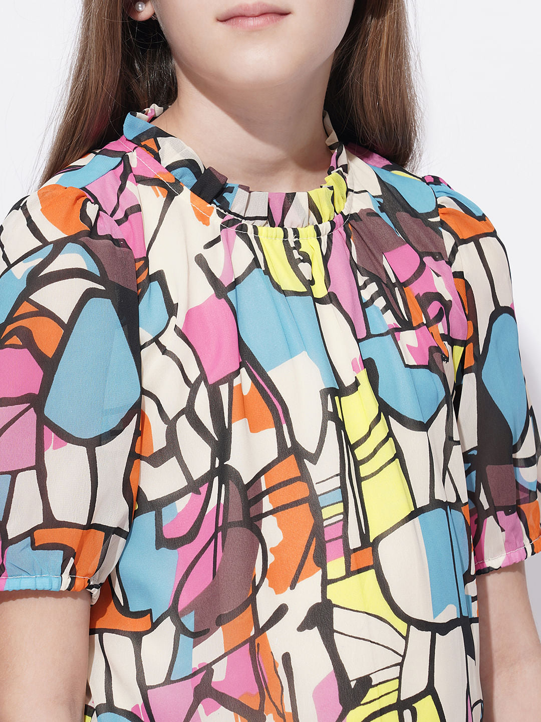 Girls Pink Abstract Print Top