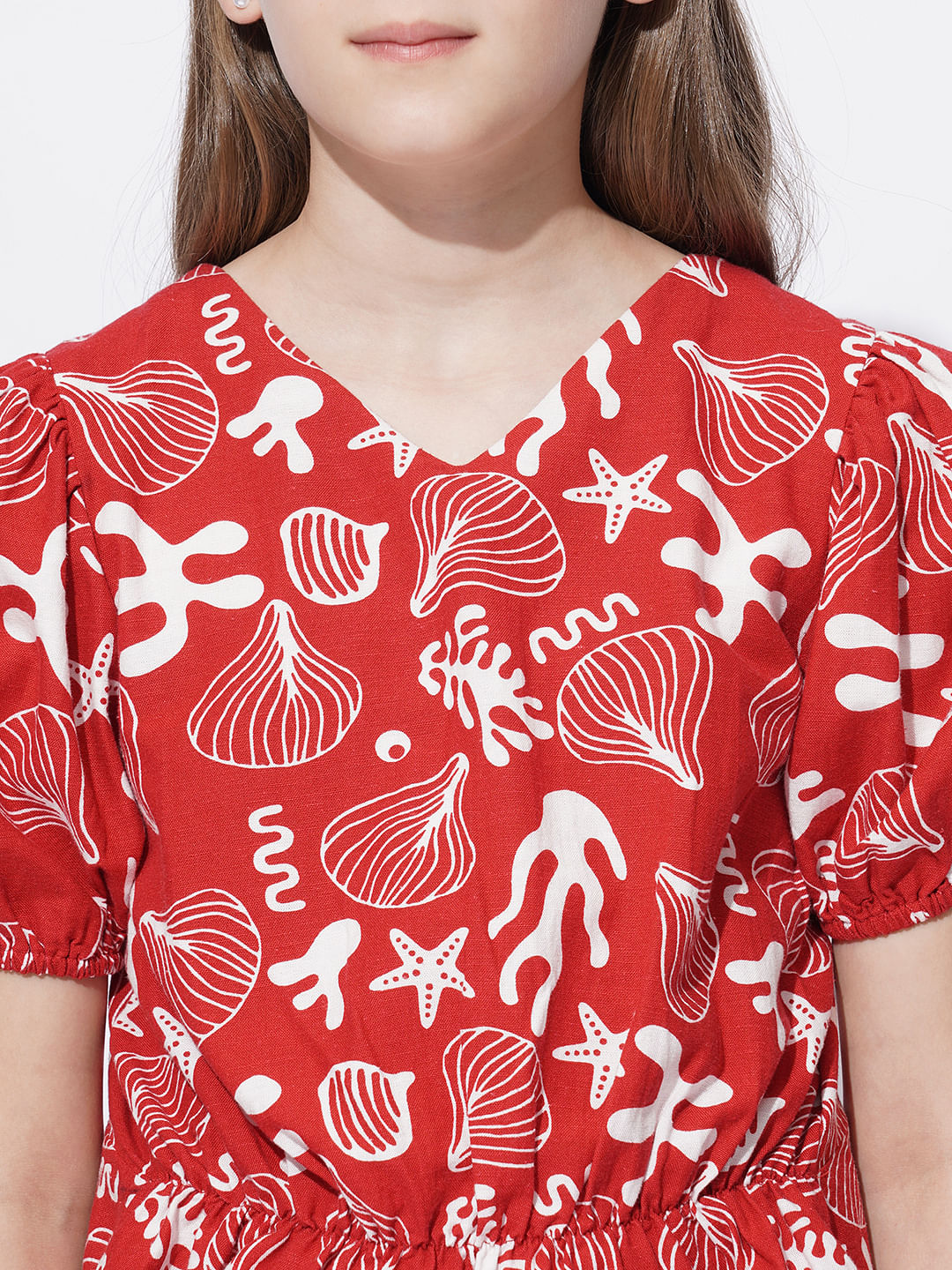 Girls Red Printed Co-Ord Set Top