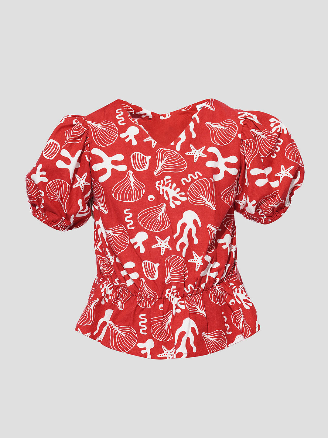 Girls Red Printed Co-Ord Set Top