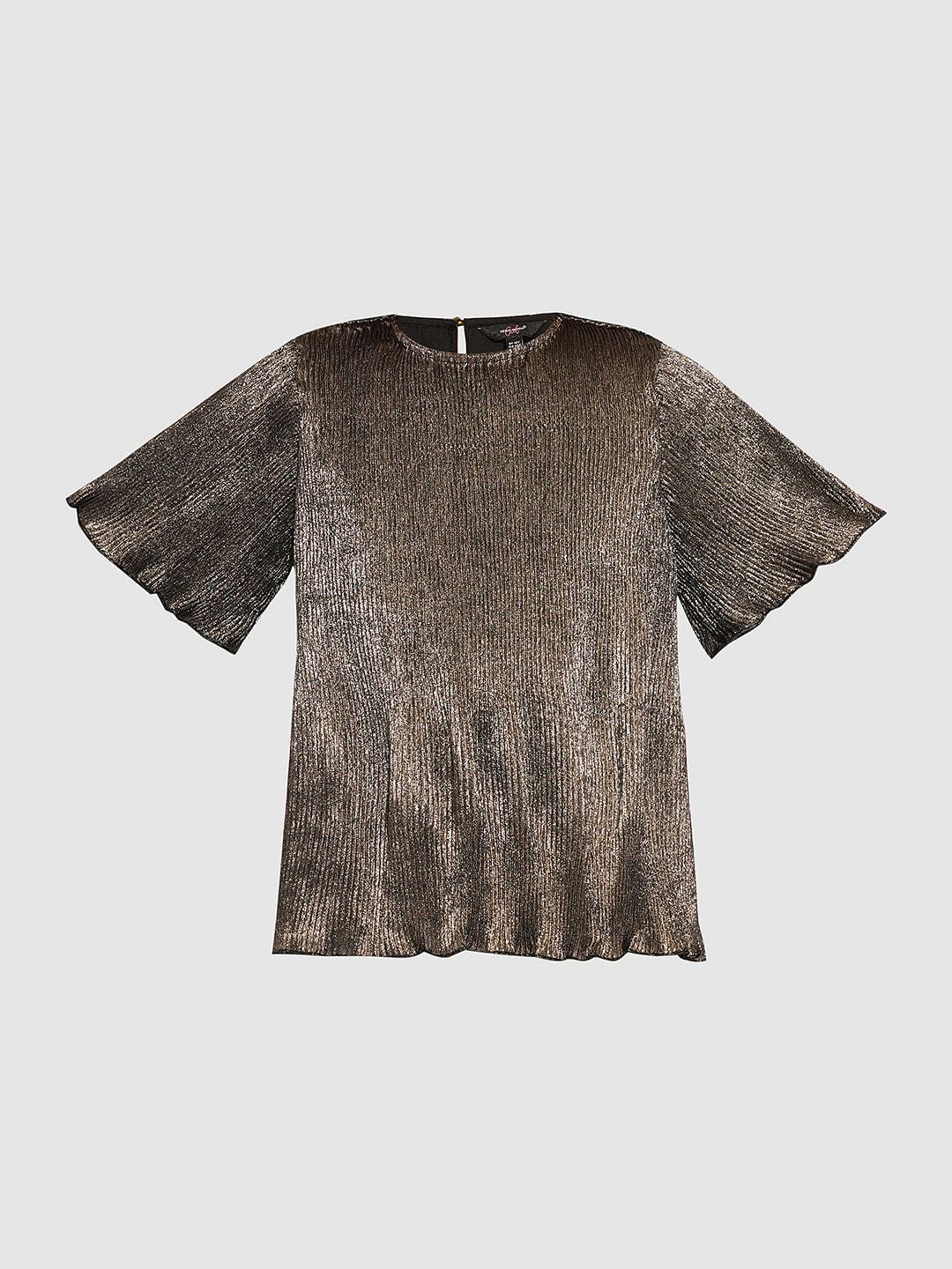 Girls Black Metallic Plisse Co-Ord Set Top