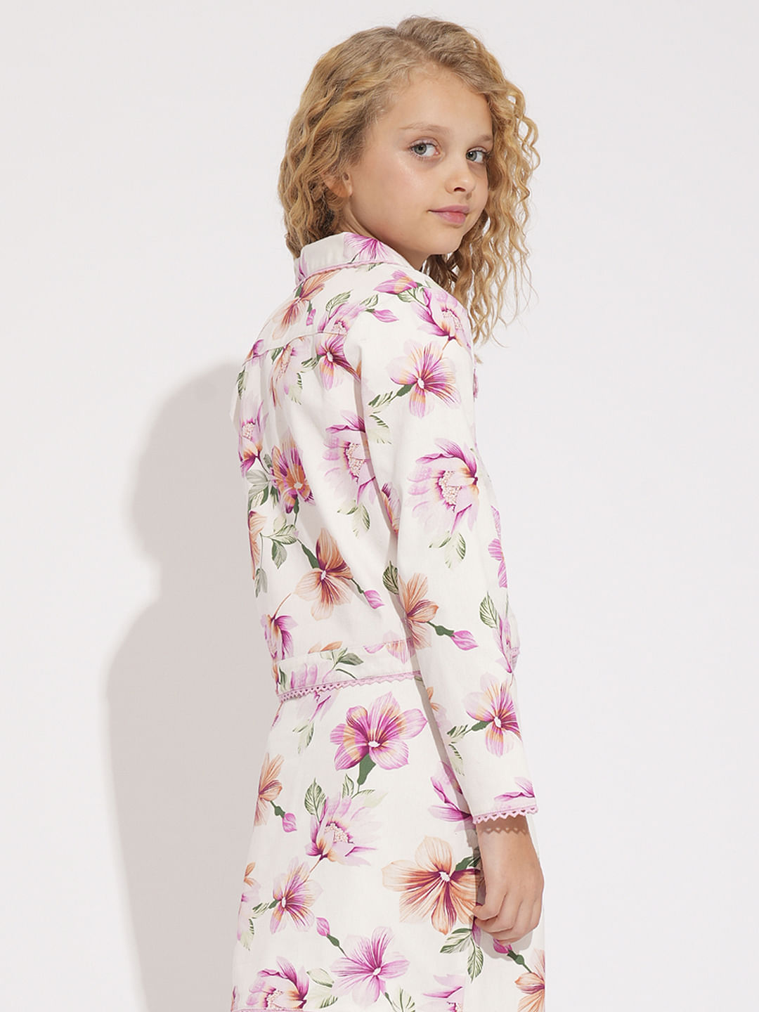 Girls Pink Floral Co-Ord Set Jacket