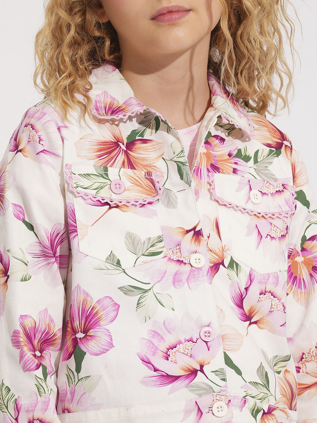 Girls Pink Floral Co-Ord Set Jacket