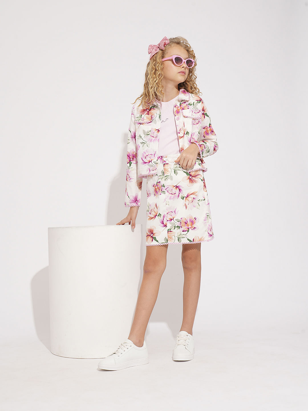 Girls Pink Floral Co-Ord Set Jacket