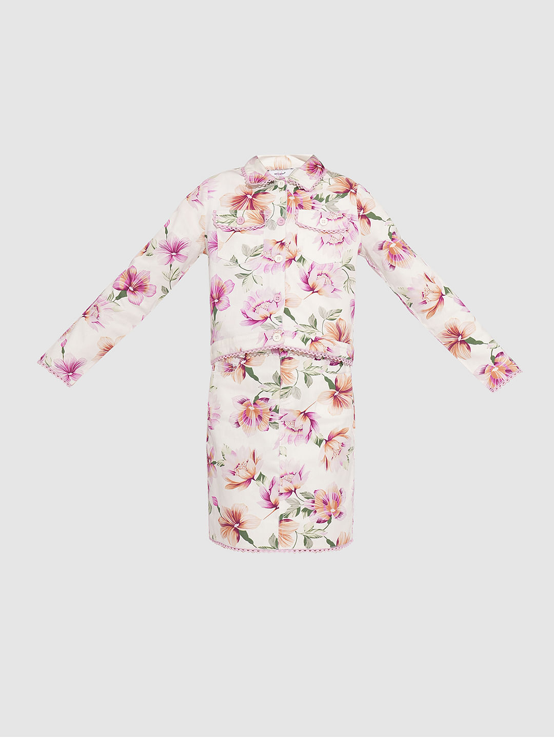 Girls Pink Floral Co-Ord Set Jacket