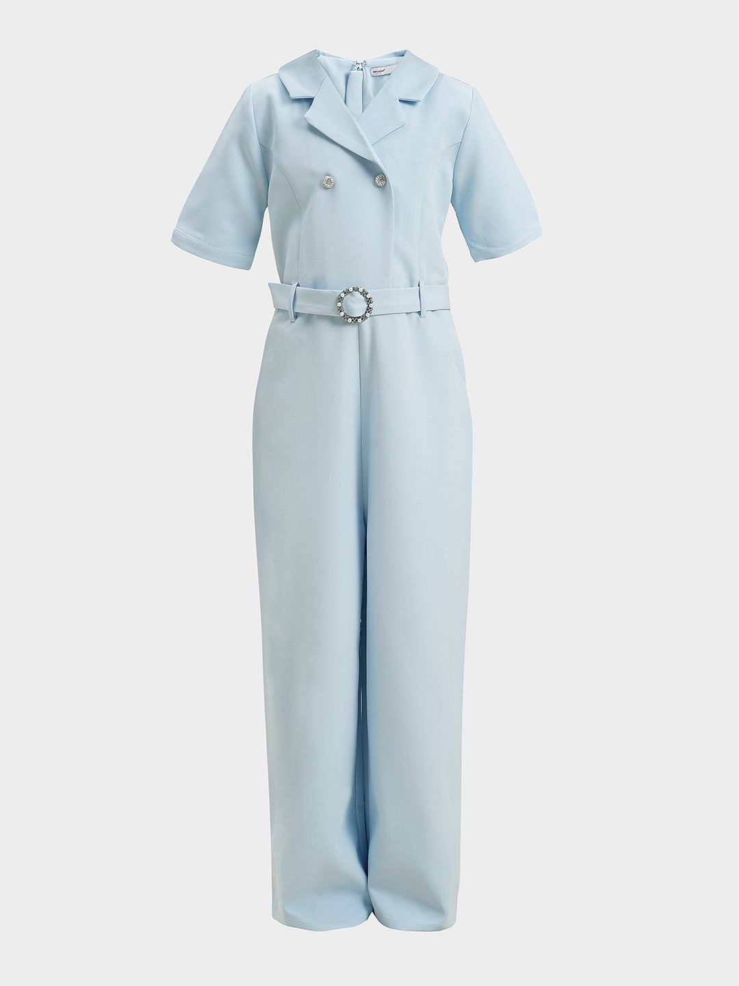 Girls Blue Belted Jumpsuit