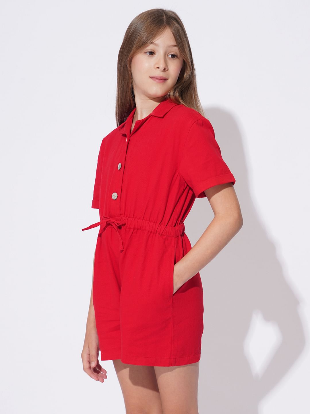 Girls Red Short Playsuit