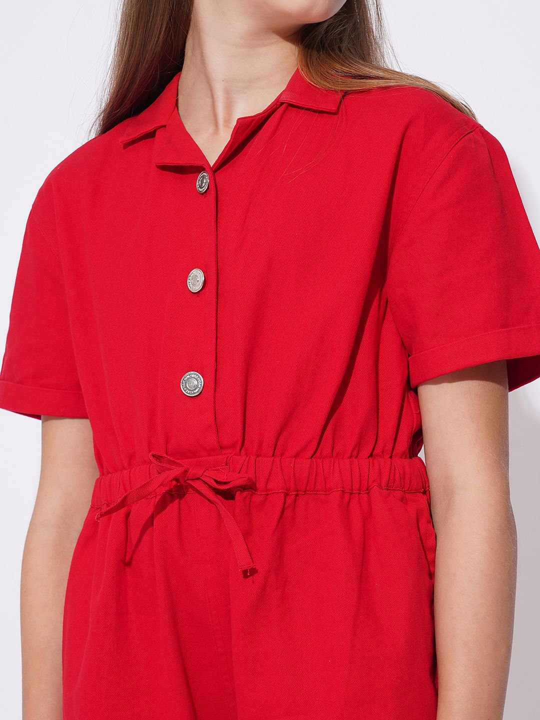 Girls Red Short Playsuit