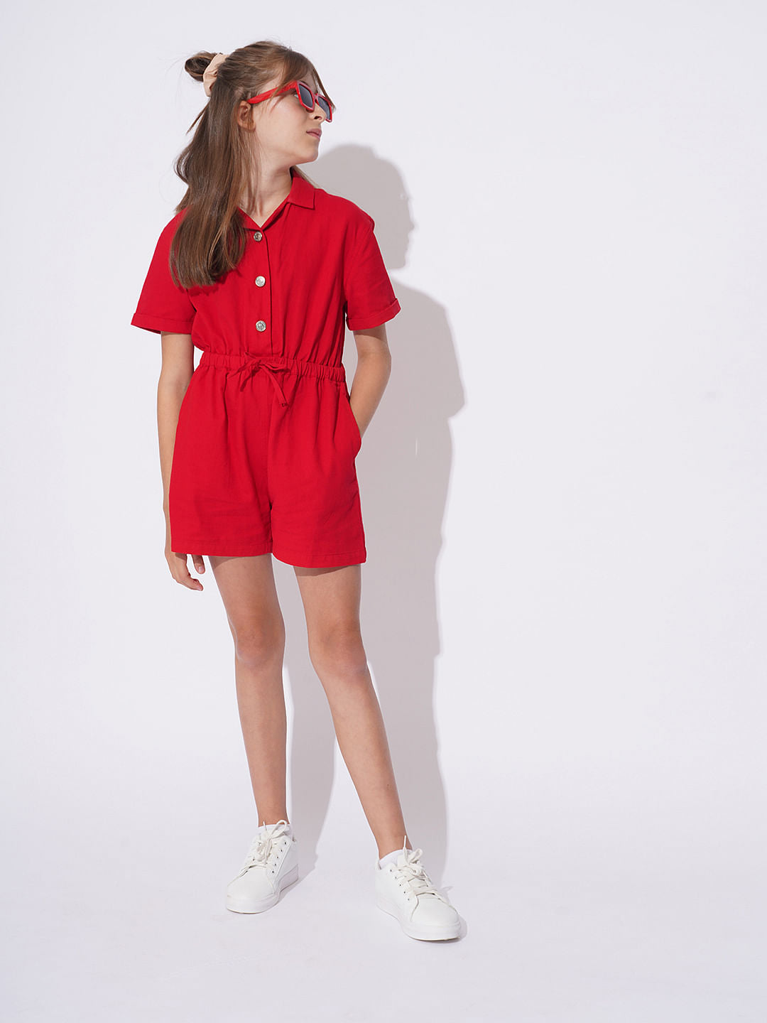 Girls Red Short Playsuit