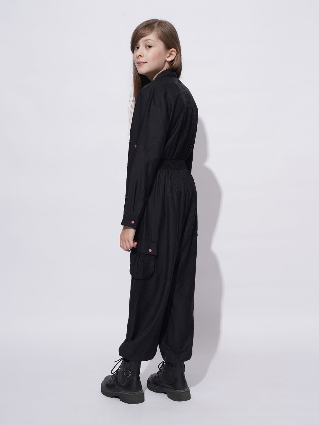 Girls Black Parachute Fit Jumpsuit