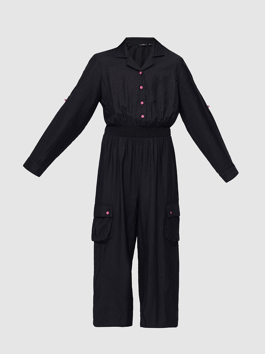 Girls Black Parachute Fit Jumpsuit