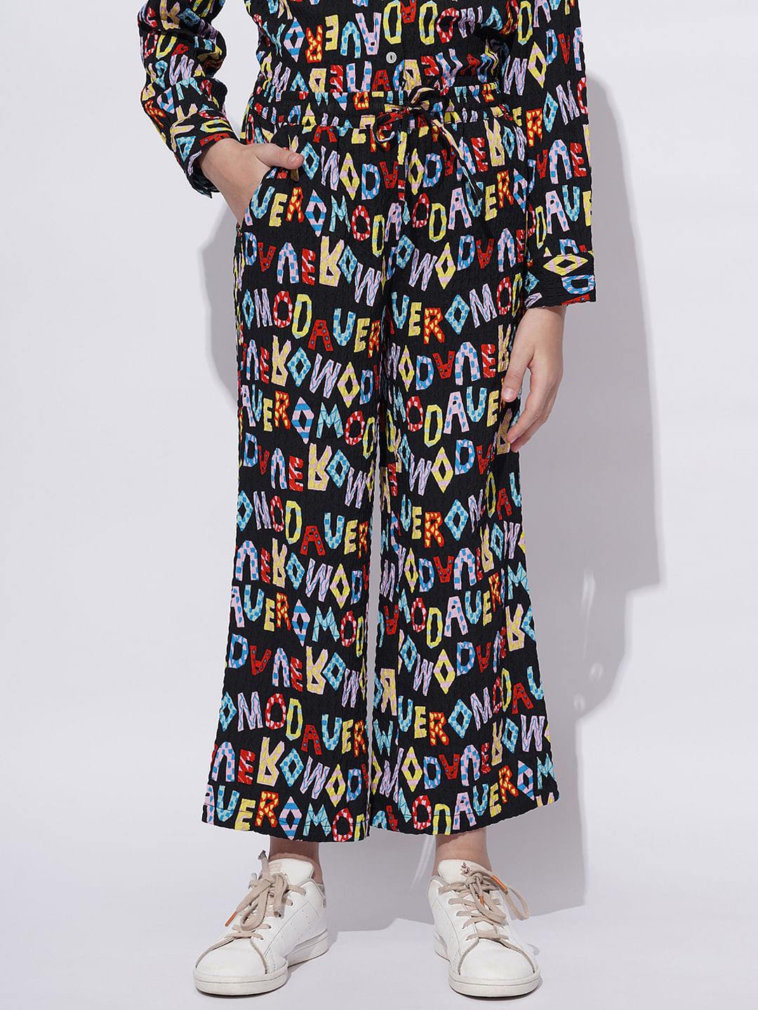 Girls Black Alphabet Print Co-Ord Set Pants