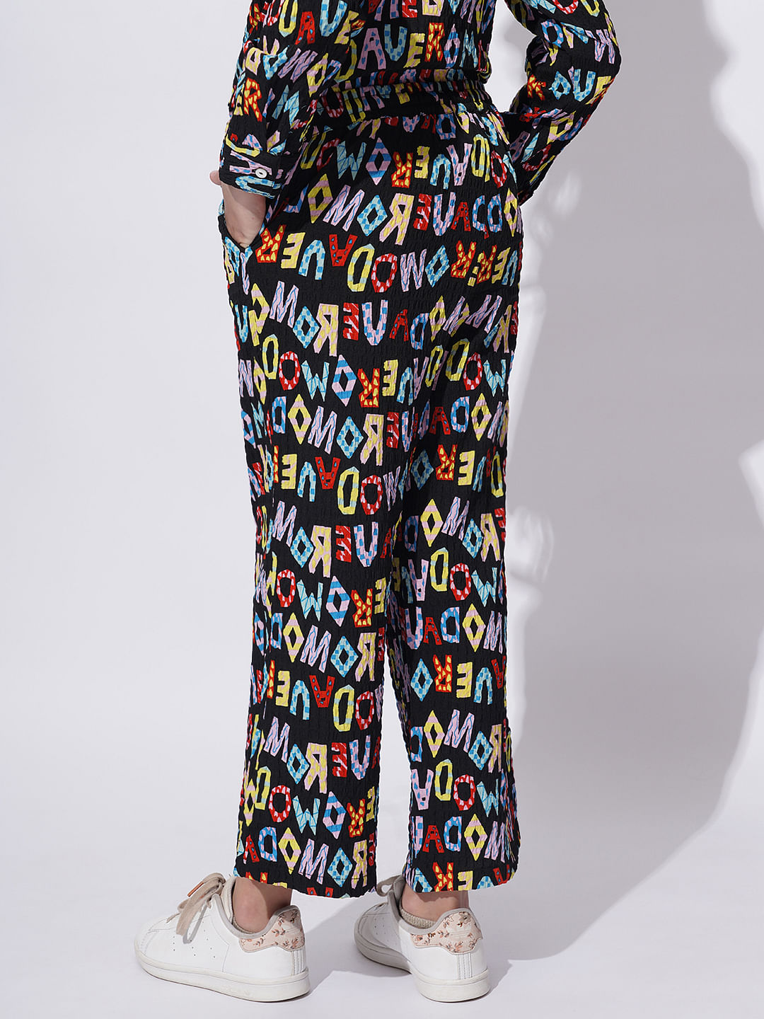 Girls Black Alphabet Print Co-Ord Set Pants