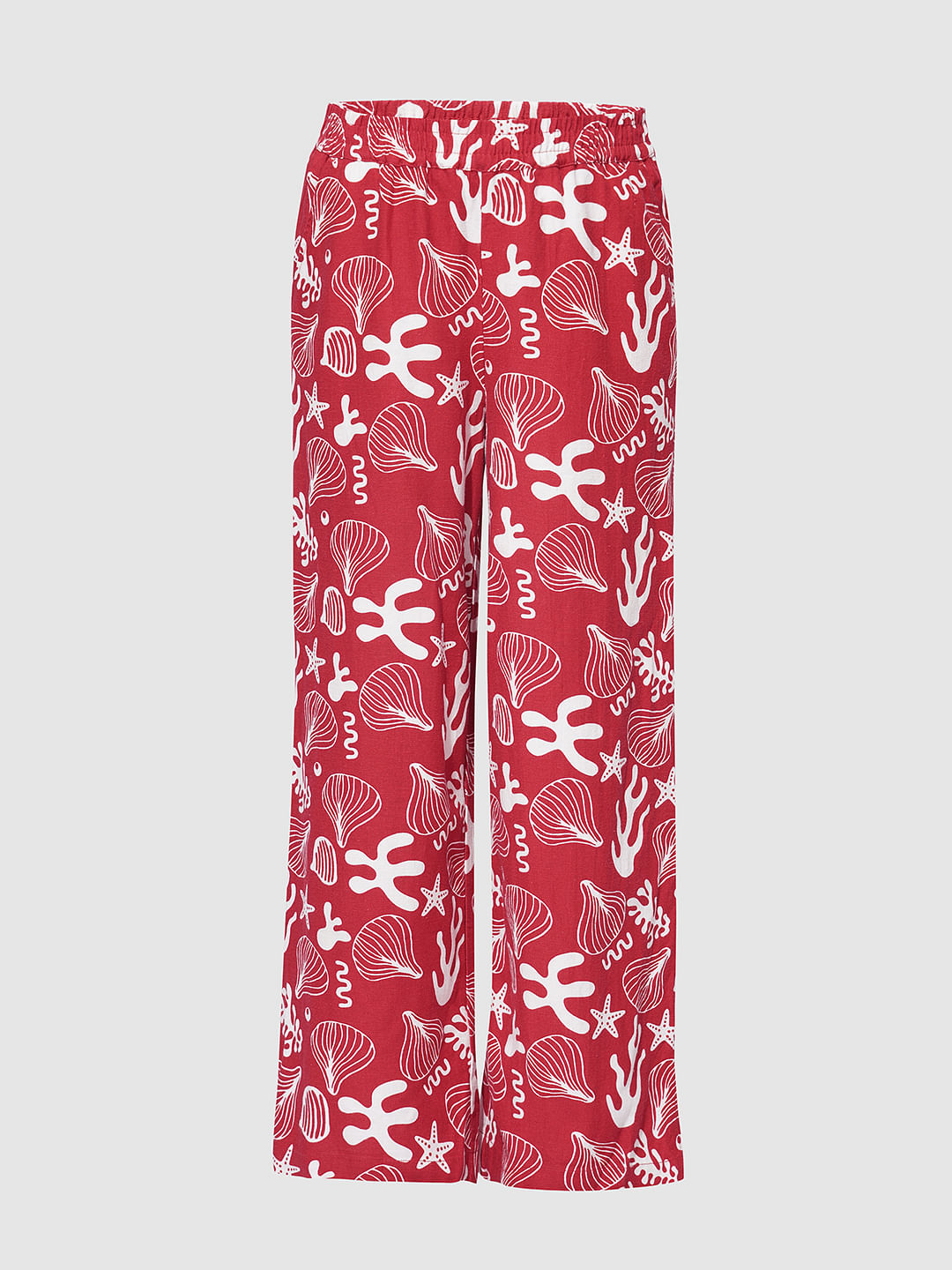 Girls Red Printed Co-Ord Set Wide Leg Pants