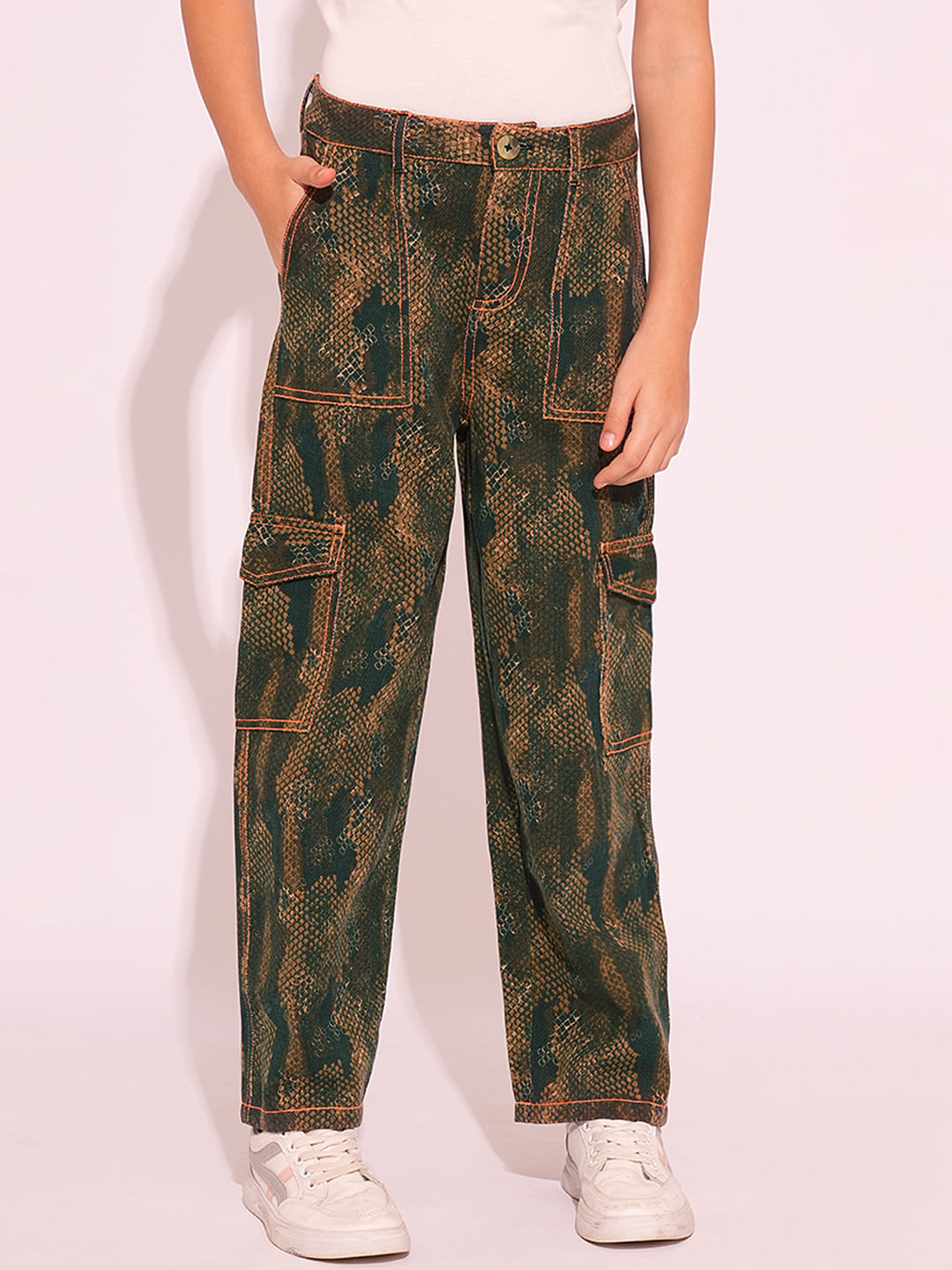 X Jungle Book Green Animal Print Straight Fit Pants