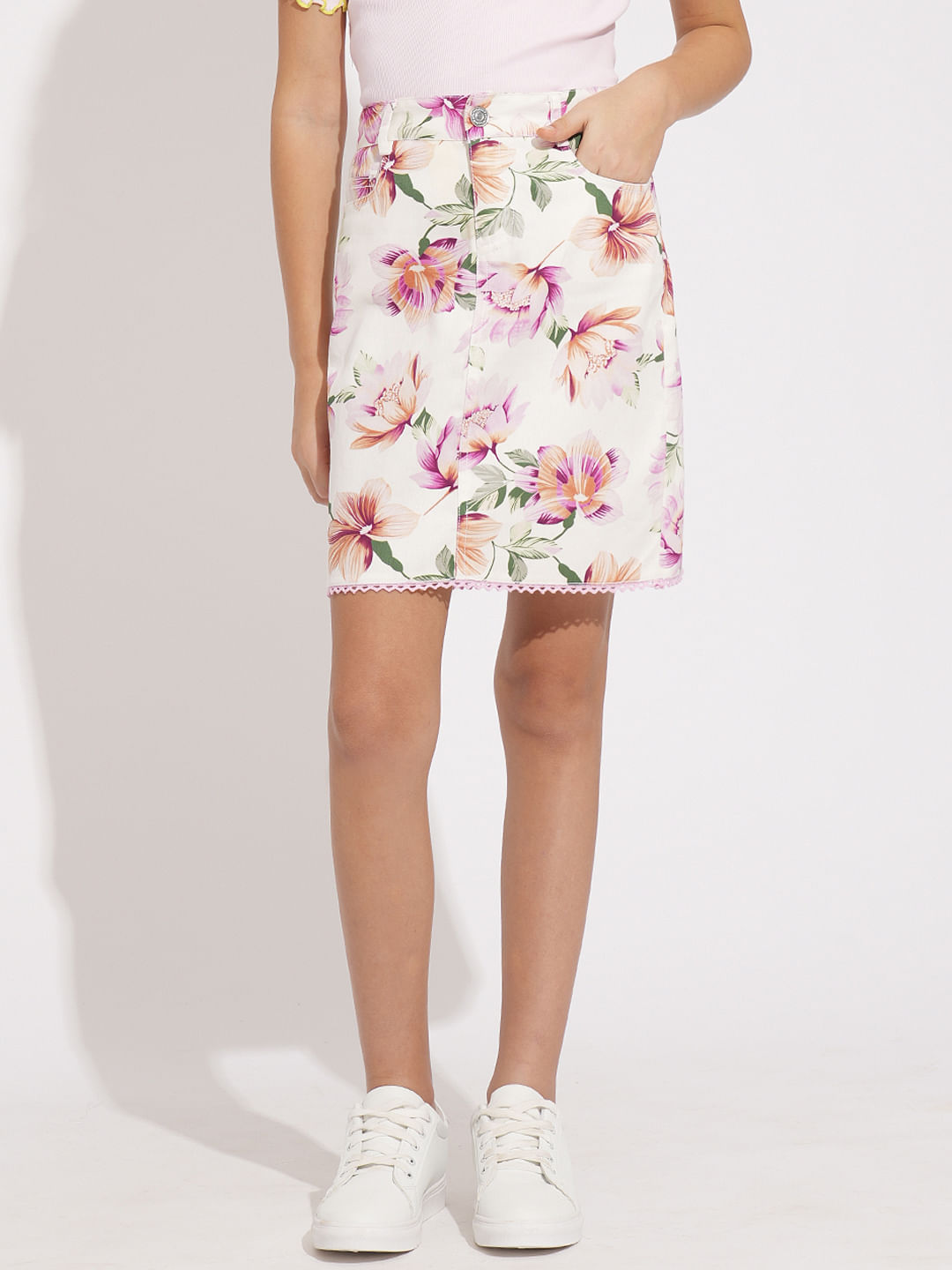 Girls Pink Floral Co-Ord Set Skirt