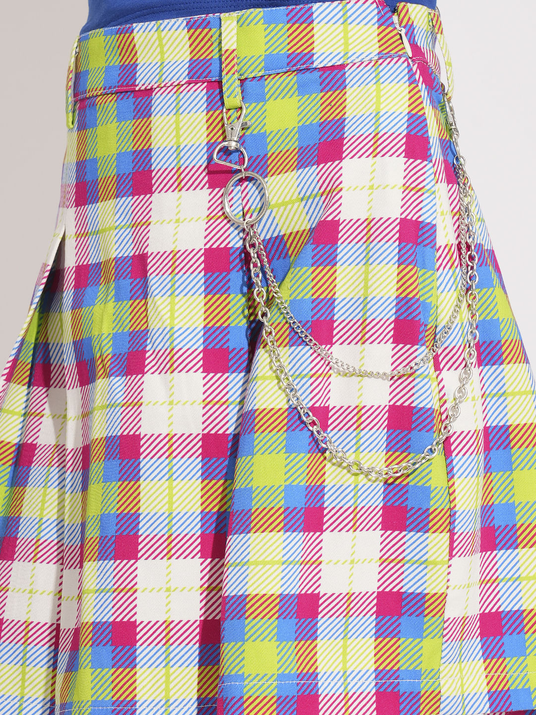 Girls Multi-Colour Check Pleated Skirt