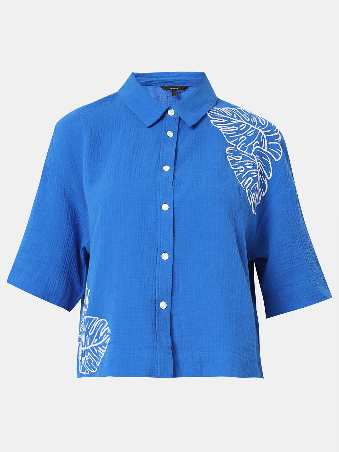 Blue Floral Crinkle Weave Shirt