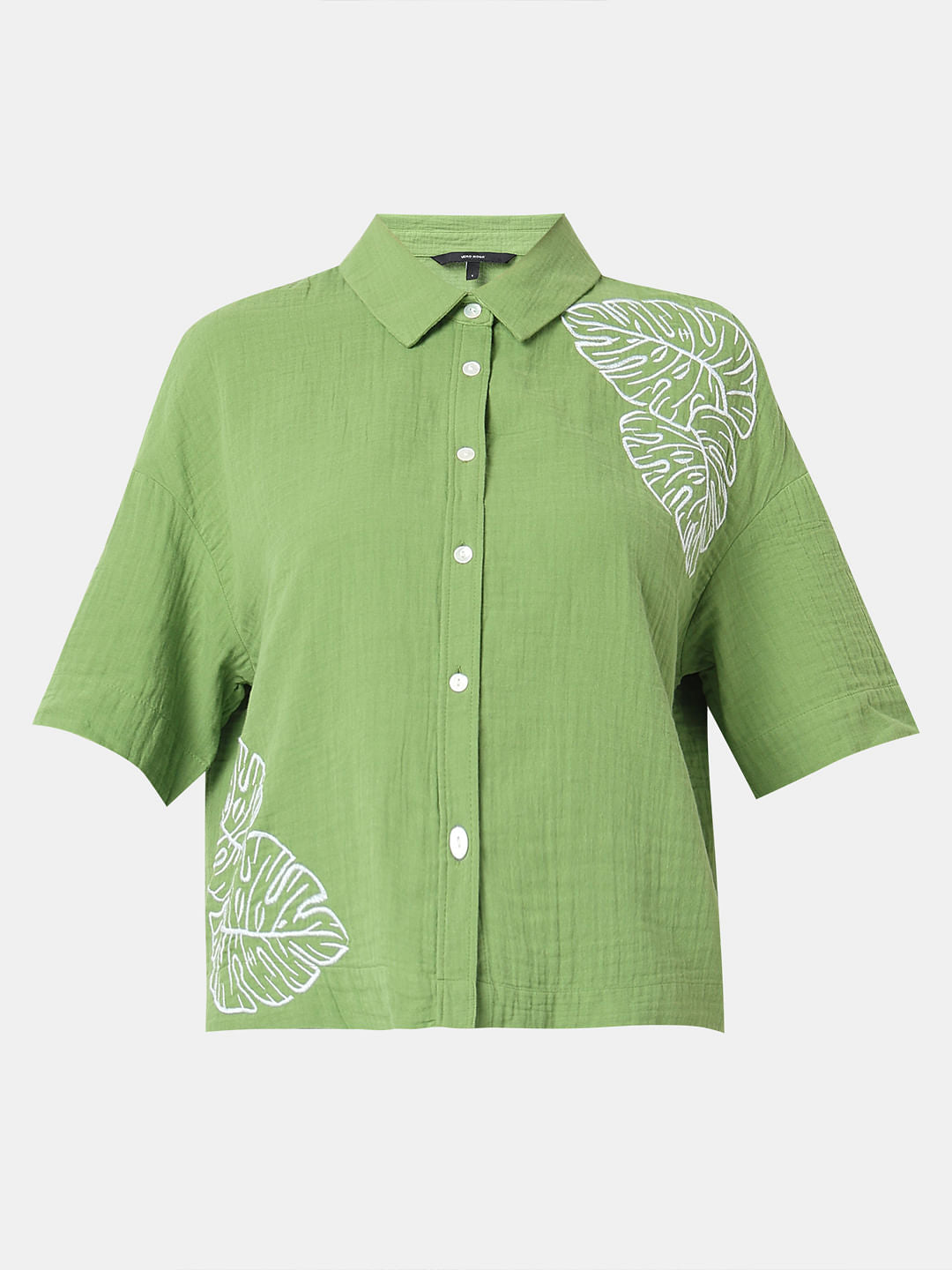 Green Floral Crinkle Weave Shirt