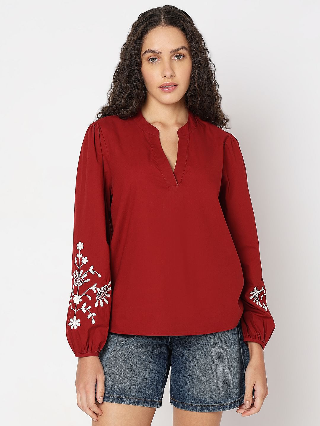 Deep Red Printed Top